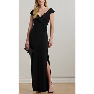 Lauren Ralph Lauren Jersey Off-the-Shoulder Gown Dress Black Size 10 NWT Elegant